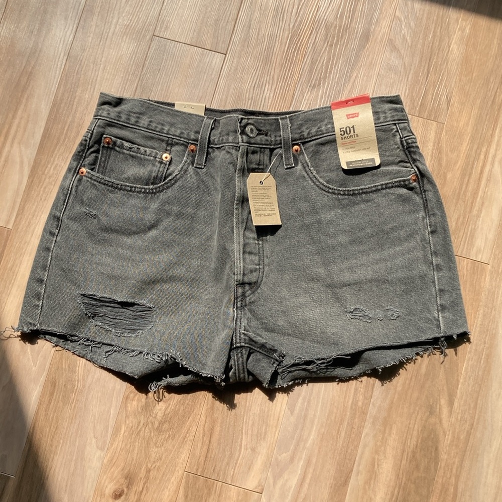 Levi’s 501 jean short distressed high rise 501 jean cotton cutoff denim short 32 - Picture 12 of 17